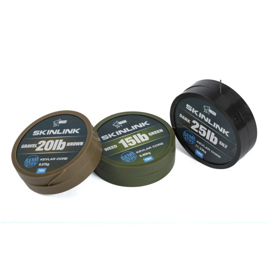 Nash skinlink dark silt 25lb semi stiff coated 10m