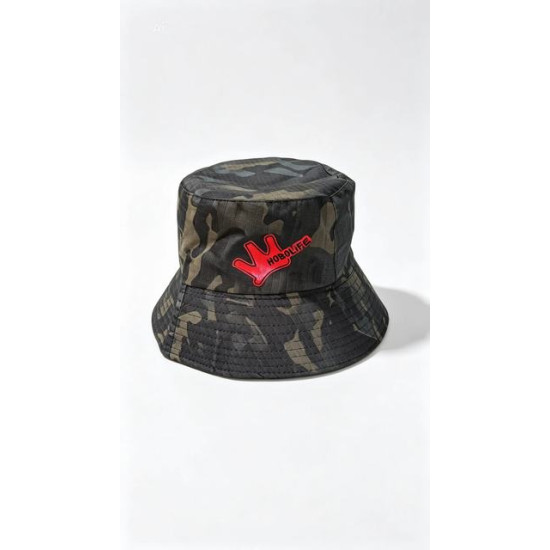 Hobolife Bucket Hat Dark Camo Green- Red Print