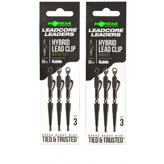 Korda Leadcore Leaders Hybrid Lead Clip Weed/Silt 50cm