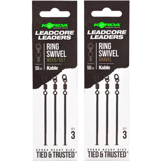 Korda Leadcore Leaders Ring Swivel Weed/Silt 50cm