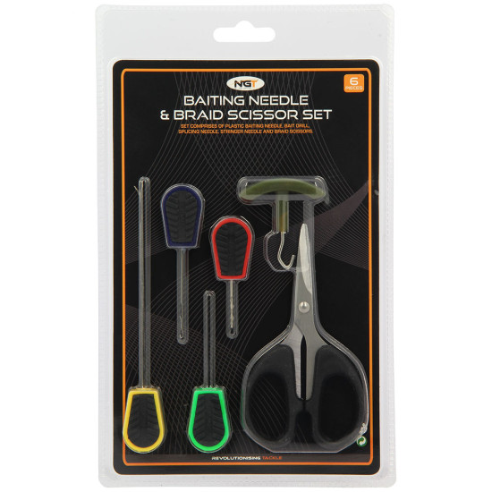 Ngt baiting needle and braid scissor set 6 piece 